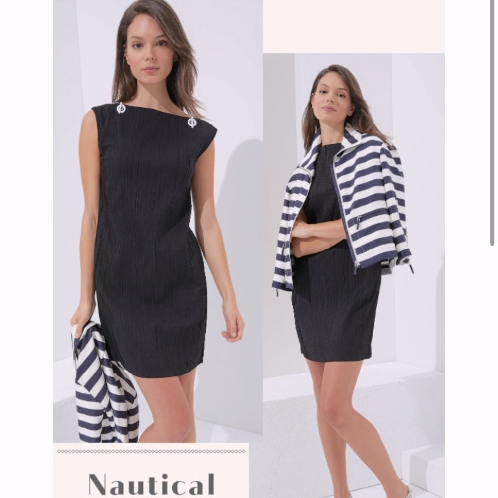 Nautica Black Textured Sleeveless Mini Dress